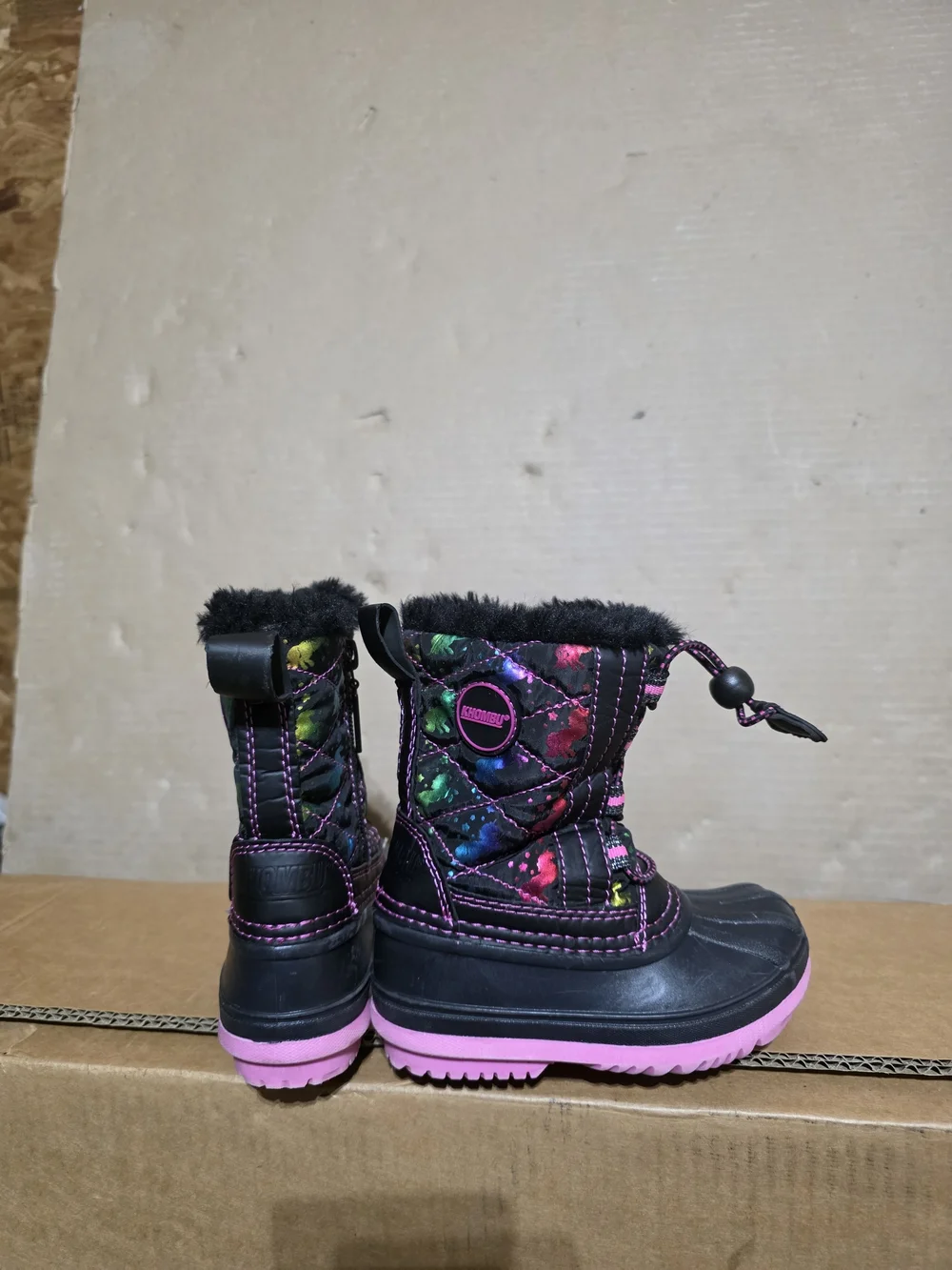 Kids Black and Pink Winter Snow Boots